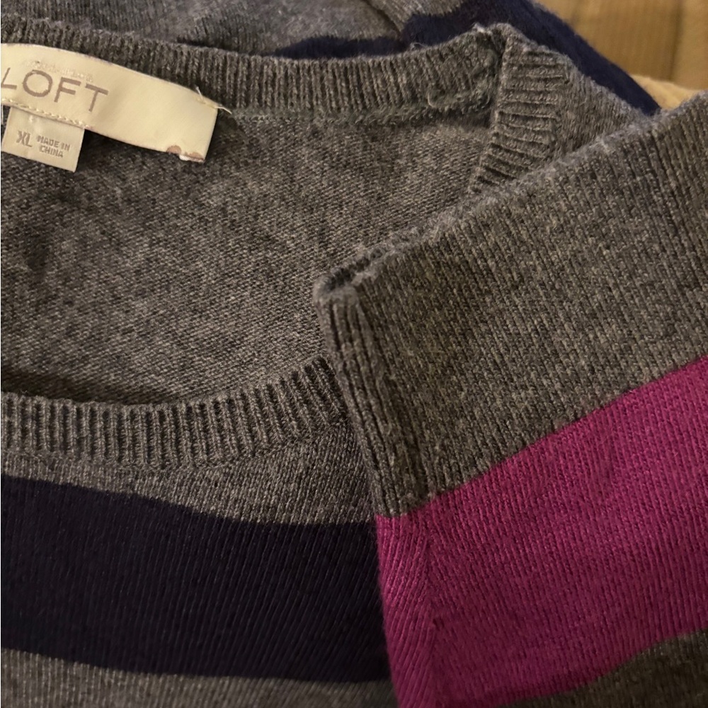 LOFT Multicolor Striped Crew Neck Sweater